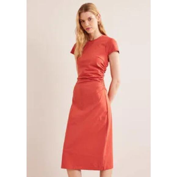 BODEN WOMENS SIZE 10R SIDE RUCHED STRETCH KNIT JERSEY MIDI DRESS RED NEW - Picture 1 of 15